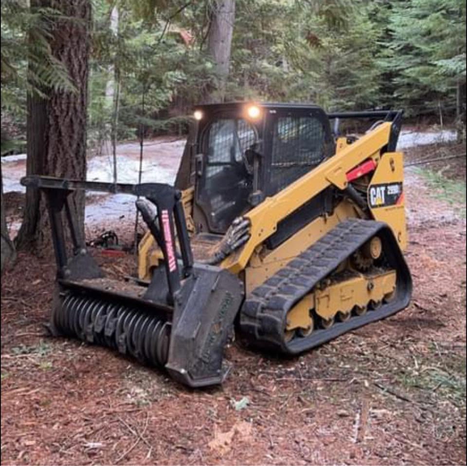 CAT tracked mulcher on a wooded job site